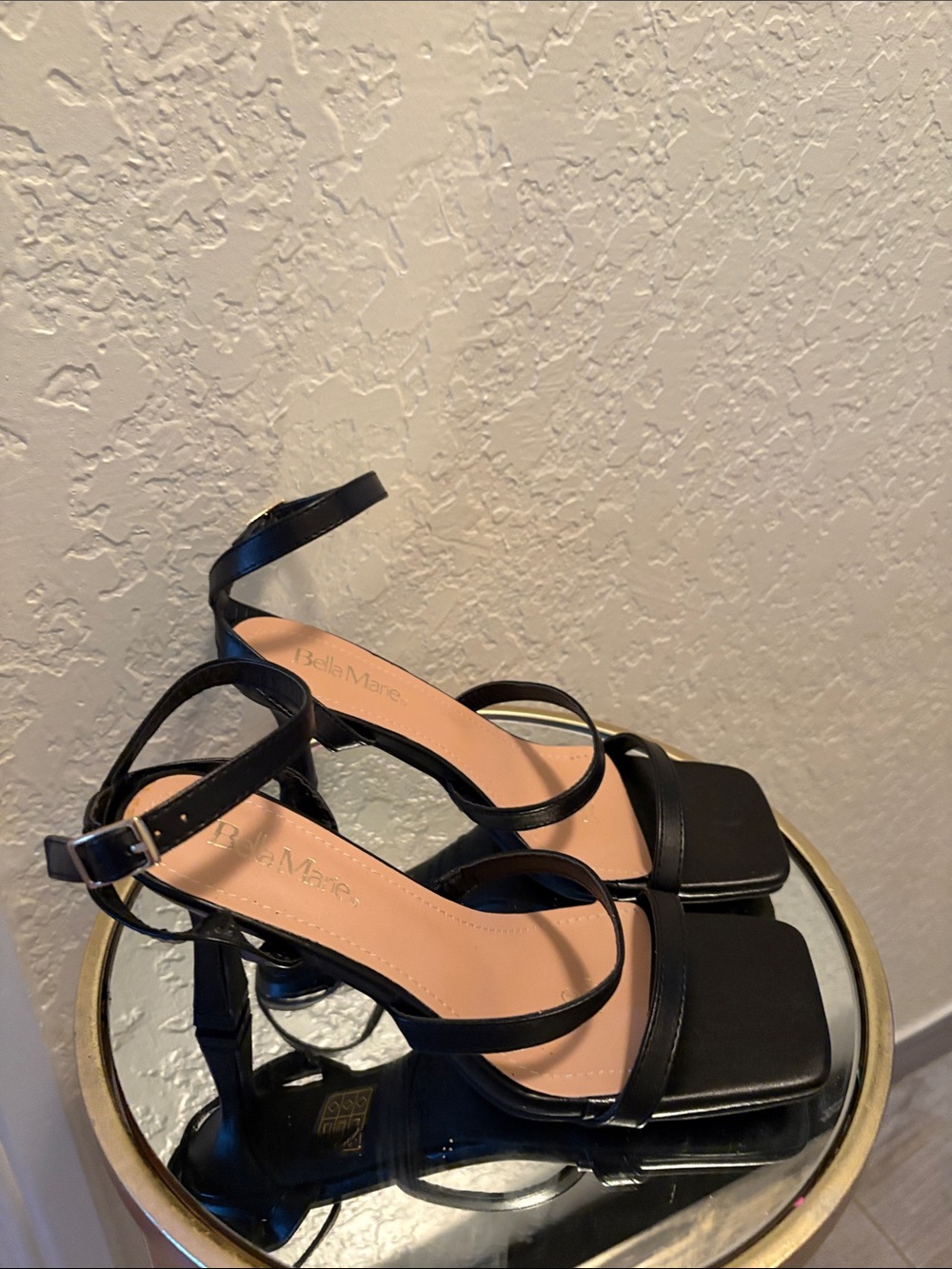 NWOB Bella Marie Black Strappy Square-Toe Ankle Strap Heels